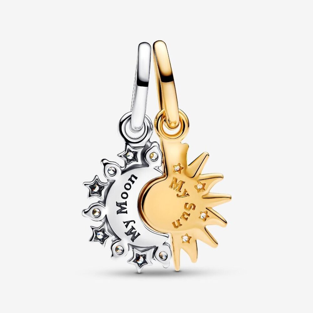 Women's Splittable Sun & Moon Dangle Charm Sterling Silver 14k Gold Plating